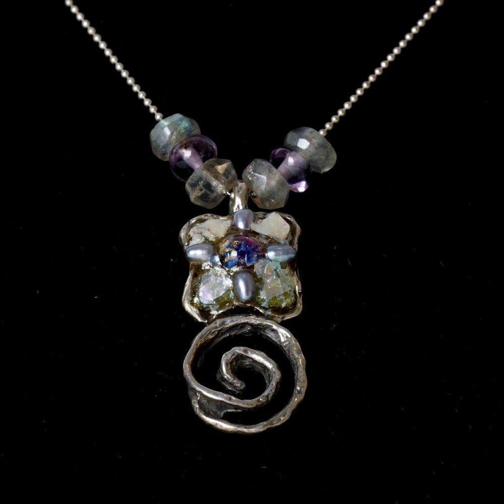 Sterling Silver Necklace with Ancient Roman Glass